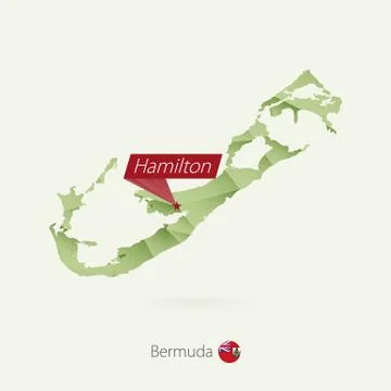 Green gradient low poly map of Bermuda with capital Hamilton Stock Illustration