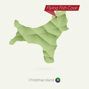 Green gradient low poly map of Christmas Island with capital Flying Fish Cove Stock Illustration