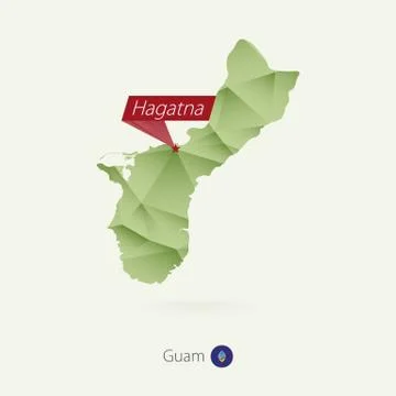 Green gradient low poly map of Guam with capital Hagatna Stock Illustration