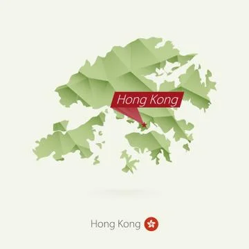 Green gradient low poly map of Hong Kong with capital Hong Kong Stock Illustration