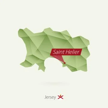 Green gradient low poly map of Jersey with capital Saint Helier Stock Illustration