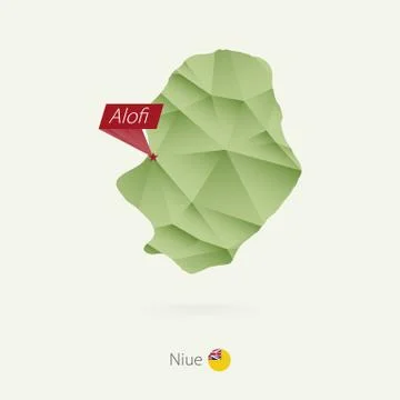 Green gradient low poly map of Niue with capital Alofi Stock Illustration