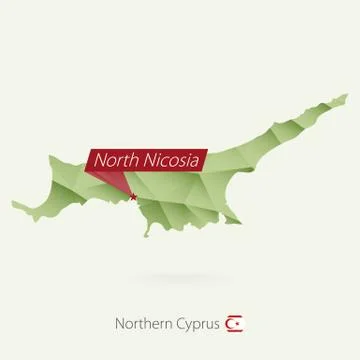 Green gradient low poly map of Northern Cyprus with capital North Nicosia Stock Illustration