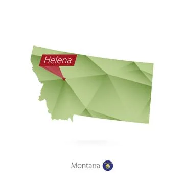 Green gradient low poly map of Montana with capital Helena Stock Illustration