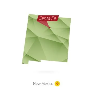 Green gradient low poly map of New Mexico with capital Santa Fe Stock Illustration