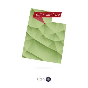 Green gradient low poly map of Utah with capital Salt Lake City Stock Illustration