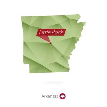Green gradient low poly map of Arkansas with capital Little Rock Stock Illustration