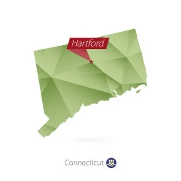 Green gradient low poly map of Connecticut with capital Hartford Stock Illustration