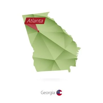 Green gradient low poly map of Georgia with capital Atlanta Stock Illustration