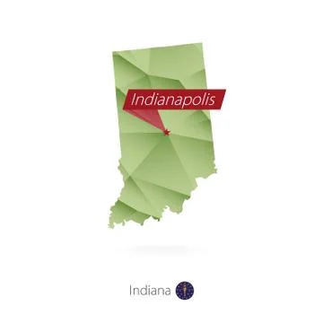 Green gradient low poly map of Indiana with capital Indianapolis Stock Illustration