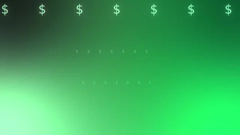 Green gradient with rows of glowing dollar symbols, Seamless Loop Stock Footage 341858323