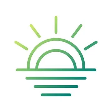 Green Gradient Sunset Over the Ocean Icon Vector Stock Illustration