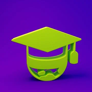 Green Graduation cap on globe icon isolated on purple-blue background. Worl.. Illustrazione stock