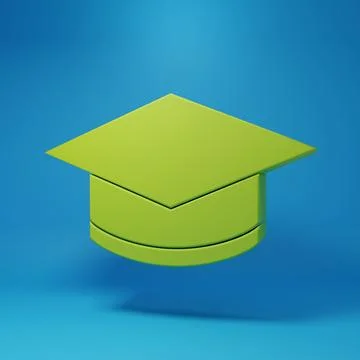 Green Graduation cap icon isolated on blue background. Graduation hat with .. Stock Illustration