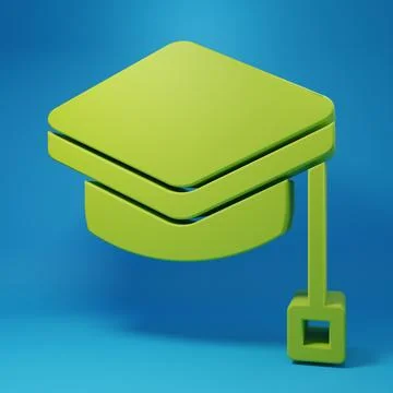 Green Graduation cap icon isolated on blue background. Graduation hat with .. Illustrazione stock