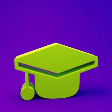 Green Graduation cap icon isolated on purple-blue background. Graduation ha.. Illustrazione stock