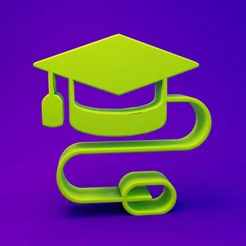 Green Graduation cap with mouse icon isolated on purple-blue background. Wo.. Illustrazione stock