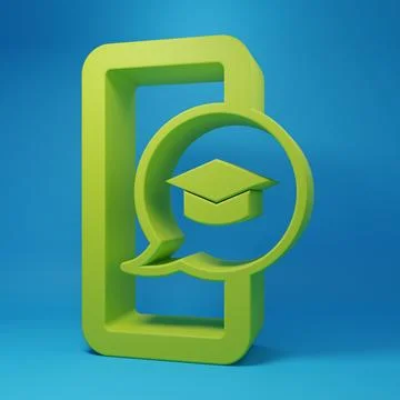 Green Graduation cap on screen smartphone icon isolated on blue background... Stock Illustration