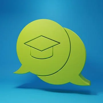 Green Graduation cap in speech bubble icon isolated on blue background. Gra.. Illustrazione stock