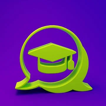 Green Graduation cap in speech bubble icon isolated on purple-blue backgrou.. Illustrazione stock
