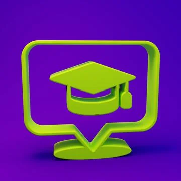 Green Graduation cap in speech bubble icon isolated on purple-blue backgrou.. Stock Illustration