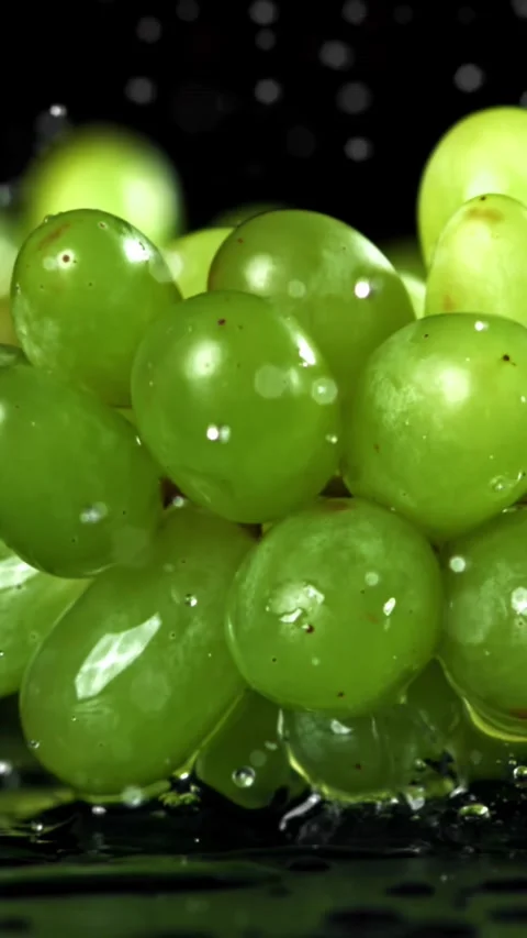 Green grapes fall on the table. Filmed on a high-speed camera at 1000 fps Stock Footage 335381830