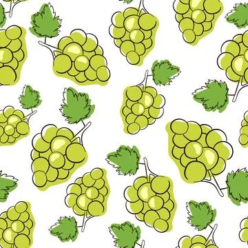 Green grapes seamless pattern. Hand drawn grapes isolted on a white background Stock Illustration