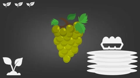 Green Grapes  - Vector Graphics - Food Animation - grey Stock Footage 61293496