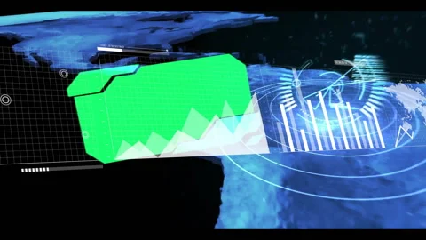 Green graph animation over digital map with futuristic data visualization Video stock 305817035