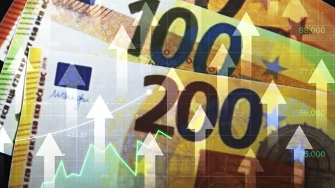 Green graph going up showing the increasing value of Euro, 4k footage Stock Footage 297515996