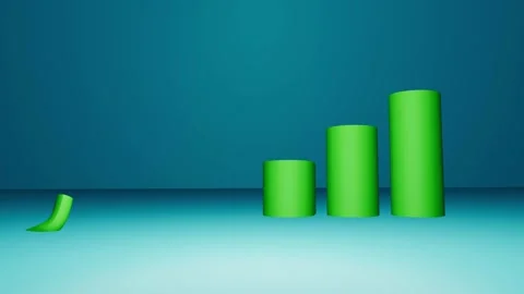 Green graph line growing upwards with bar chart graph Stock Footage 345286835