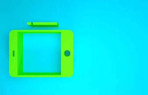 Green Graphic tablet icon isolated on blue background. Minimalism concept. 3d 스톡 일러스트