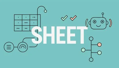 A green graphic with white text and robot illustrations on a sheet Stock Illustration