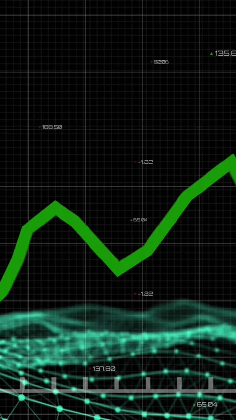 Green graphs moving against data processing and digital wave on black background Stock Footage 343498763