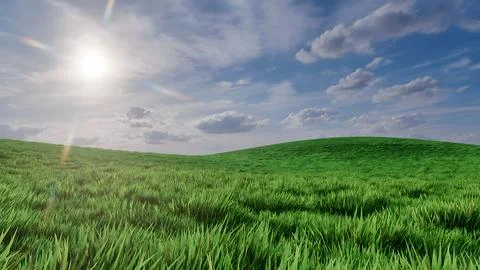 Green grass and blue cloudy sky natural background Stock Illustration