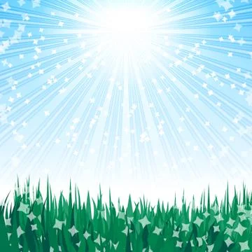Green grass and blue sky. Stock Illustration