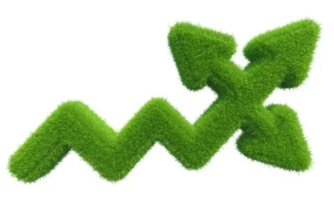 Green grass arrow chart isolated on white background Illustrazione stock