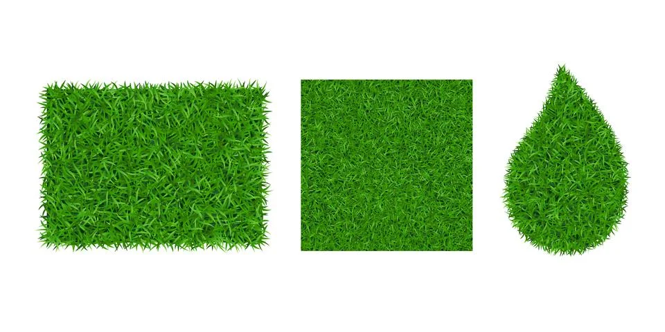 Green grass background 3D set. Lawn greenery nature drop, frame, seamless pat Stock Illustration