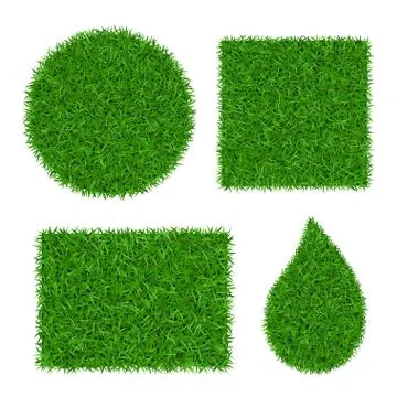 Green grass background 3D set. Lawn greenery nature. Abstract field texture c Stock Illustration
