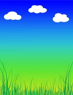 Green Grass Background With Clouds Stock Illustration