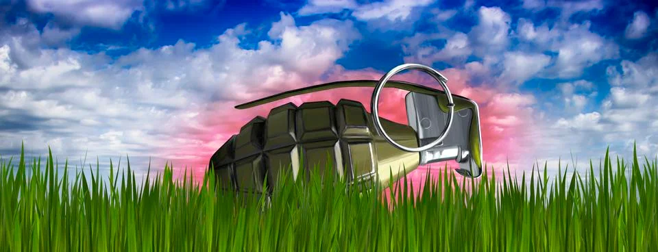 Green grass on the background of the cloudy sky. Stock Illustration