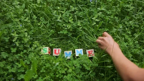Green grass background with lettering Summer Stock Footage 99746508