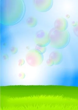 Green grass, blue sky and Soap Bubbles Stock Illustration
