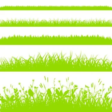 Green grass borders set isolated on white background vector Illustrazione stock