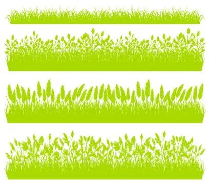 Green grass borders set isolated on white background vector Illustrazione stock