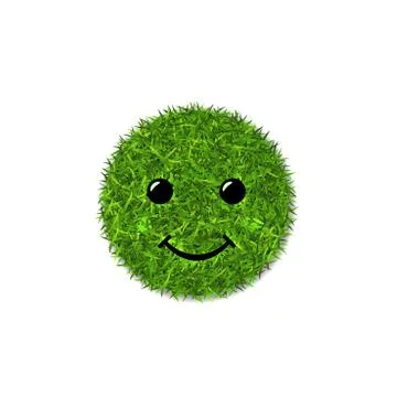 Green grass circle field 3D. Face smile. Smiley grassy icon, isolated white b Stock Illustration