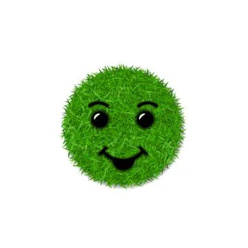 Green grass circle field 3D. Face smile. Smiley grassy icon, isolated white b 库存插图