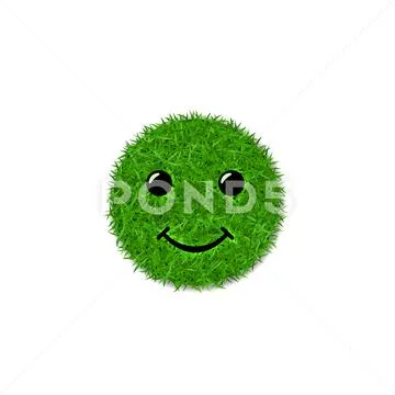 Green grass circle field 3D. Face smile. Smiley grassy icon, isolated white b Stock Illustration