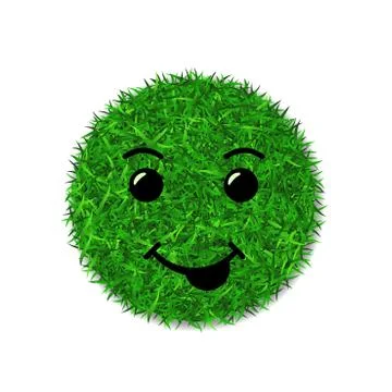 Green grass circle field 3D. Face smile. Smiley grassy icon, isolated white b Stock Illustration