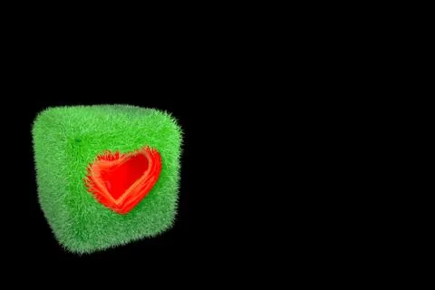 Green grass cube isolated on black background. 3D rendering Stock Illustration